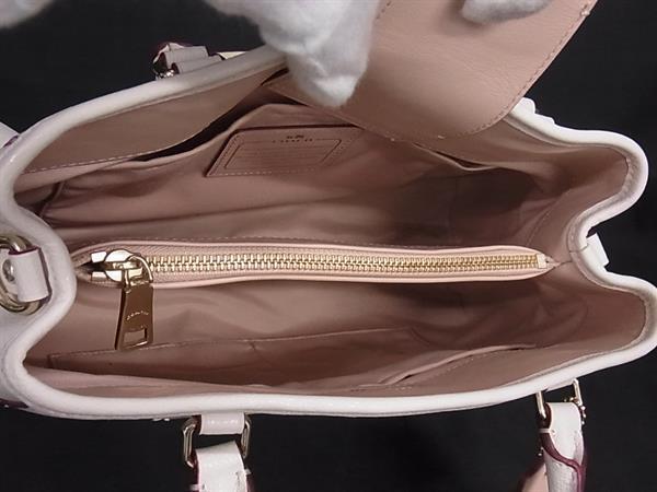 COACH コーチ ハンドバッグ ラグジュアリーフローラルアップリケ 37659 アイボリー系 レザー レディース 2WAY 美品