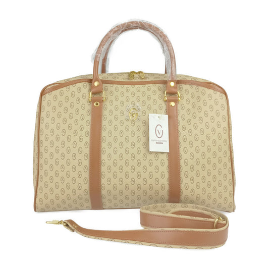 新古未使用展示品 GIANNI VALENTINO ジャンニ バレンチノ バッグ ボストンバッグ 6181 ベージュ ブラウン PVC レザー レディース モノグラム柄 2WAY ショルダーバッグ 旅行鞄 ゴールド金具