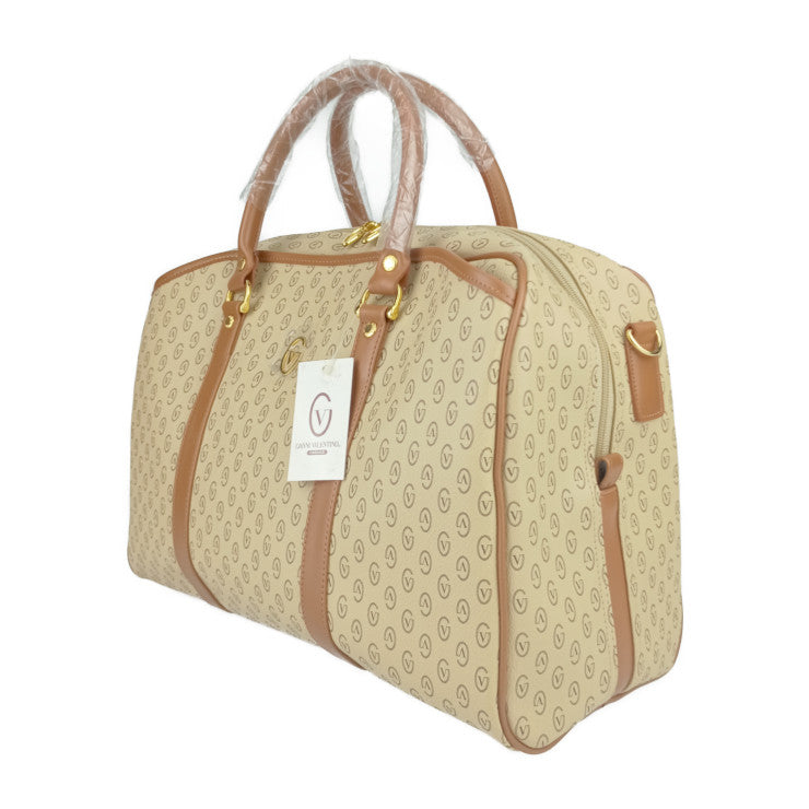 新古未使用展示品 GIANNI VALENTINO ジャンニ バレンチノ バッグ ボストンバッグ 6181 ベージュ ブラウン PVC レザー レディース モノグラム柄 2WAY ショルダーバッグ 旅行鞄 ゴールド金具