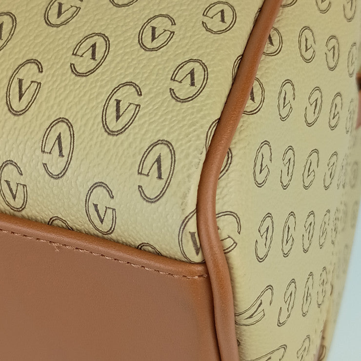 新古未使用展示品 GIANNI VALENTINO ジャンニ バレンチノ バッグ ボストンバッグ 6181 ベージュ ブラウン PVC レザー レディース モノグラム柄 2WAY ショルダーバッグ 旅行鞄 ゴールド金具