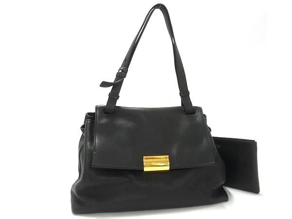 美品 Salvatore Ferragamo サルヴァトーレ フェラガモ ハンドバッグ ワンショルダーバッグ 21 F897 ブラック レザー レディース ポーチ付き ゴールド金具