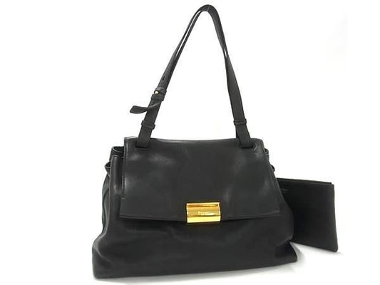 美品 Salvatore Ferragamo サルヴァトーレ フェラガモ ハンドバッグ ワンショルダーバッグ 21 F897 ブラック レザー レディース ポーチ付き ゴールド金具