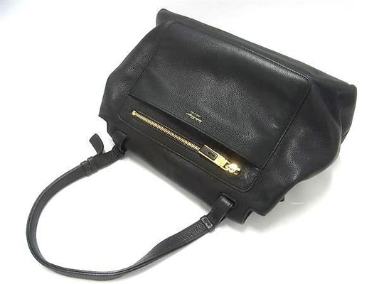 美品 Salvatore Ferragamo サルヴァトーレ フェラガモ ハンドバッグ ワンショルダーバッグ 21 F897 ブラック レザー レディース ポーチ付き ゴールド金具
