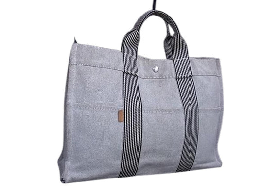 HERMES エルメス トートバッグ ニューフールトゥMM - グレー キャンバス ユニセックス