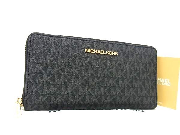 新品未使用展示品 MICHAEL KORS マイケルコース 長財布 JET SET TRAVEL コンチネンタル ジップウォレット 35F8GTVE9B ブラック PVC ユニセックス ラウンドファスナー ゴールド金具