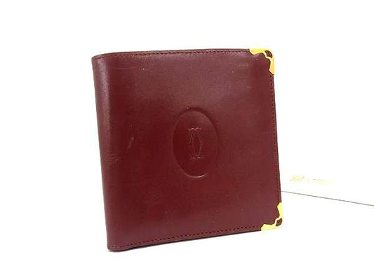 Cartier カルティエ 二つ折り財布 マストライン 73184192 ボルドー レザー ユニセックス ゴールド金具