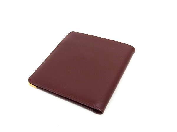 Cartier カルティエ 二つ折り財布 マストライン 73184192 ボルドー レザー ユニセックス ゴールド金具