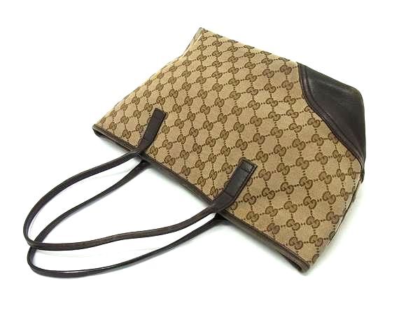 GUCCI グッチ トートバッグ ニューブリット 169946 ベージュ系 ブラウン系 GGキャンバス レザー レディース ショルダーバッグ ゴールド金具