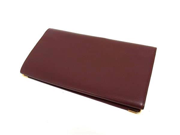 超美品 Cartier カルティエ 長財布 マストライン がま口 長財布 73184183 ボルドー レザー レディース フラップ ゴールド金具