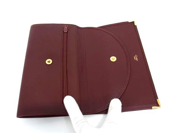 超美品 Cartier カルティエ 長財布 マストライン がま口 長財布 73184183 ボルドー レザー レディース フラップ ゴールド金具