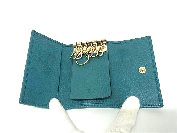 美品 GUCCI グッチ キーケース スウィング 6連 キーケース 354499 グリーン系 レザー ユニセックス ゴールド金具