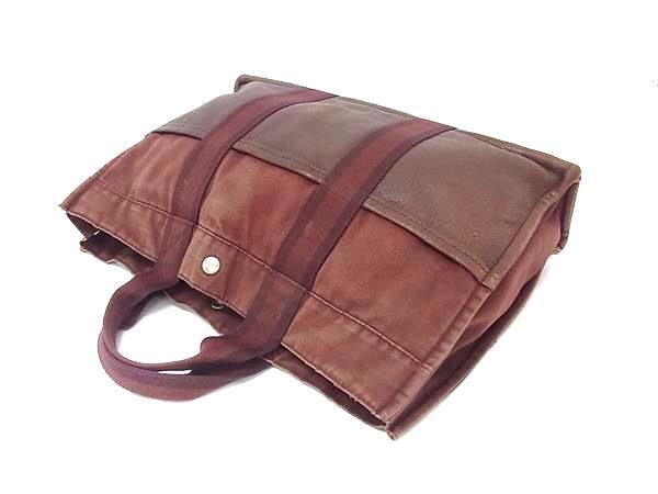 HERMES エルメス トートバッグ フールトゥ MM - ボルドー系 ブラウン系 コットン レザー ユニセックス ハーフレザー