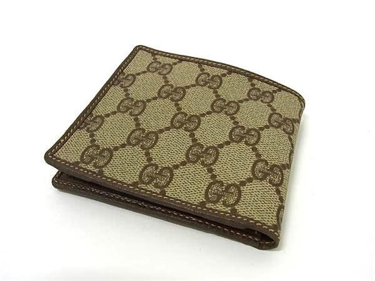 GUCCI グッチ 財布 GGスプリーム 二つ折り財布 034 662 6399 ブラウン系 PVC×レザー ユニセックス ヴィンテージ 美品