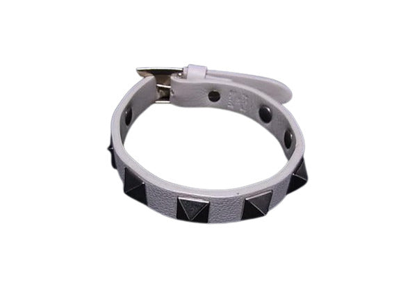 VALENTINO GARAVANI ヴァレンティノ ガラヴァーニ ブレスレット ロックスタッズ ブレスレット - アイボリー系 レザー レディース ゴールド金具 美品