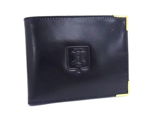 CELINE セリーヌ 財布 マカダム 二つ折り財布 M08 ブラック レザー メンズ ゴールド金具