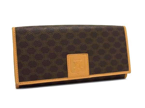 CELINE セリーヌ 長財布 マカダム フラップウォレット M16 ブラウン系 PVC×レザー レディース ヴィンテージ 二つ折り がま口