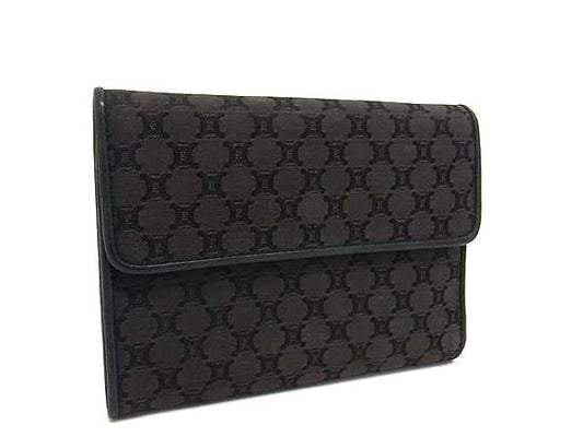 CELINE セリーヌ 財布 マカダム 三つ折り財布 CE00/33 ダークブラウン系 キャンバス×レザー レディース