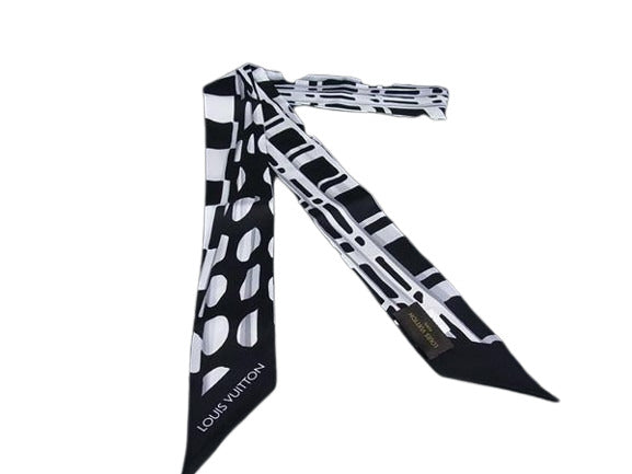 LOUIS VUITTON ルイヴィトン スカーフ バンドーBB MP1834 ブラック×ホワイト シルク100％ レディース リボン 新古未使用展示品