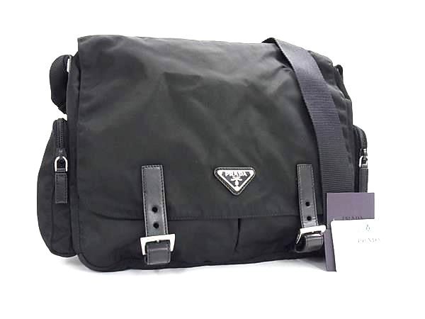 PRADA プラダ ショルダーバッグ メッセンジャーバッグ BT0503 ブラック ナイロン×レザー ユニセックス 三角ロゴプレート 白タグ 超美品