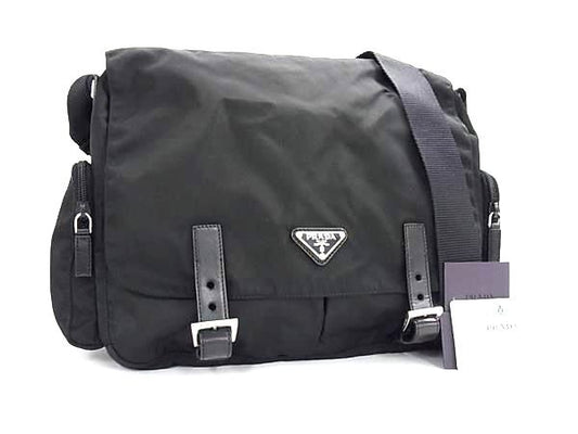 PRADA プラダ ショルダーバッグ メッセンジャーバッグ BT0503 ブラック ナイロン×レザー ユニセックス 三角ロゴプレート 白タグ 超美品