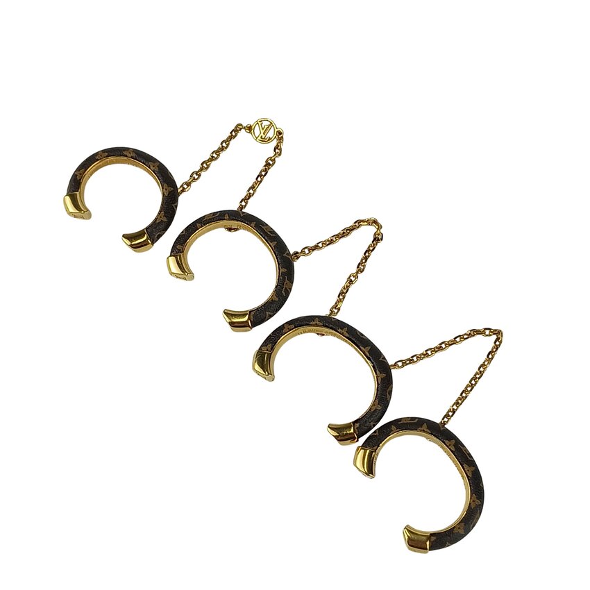 LOUIS VUITTON ルイヴィトン 指輪 セット バーグ ワイルドLV M64689 ブラウン ゴールド モノグラムキャンバス メタル レディース 4連リング 美品