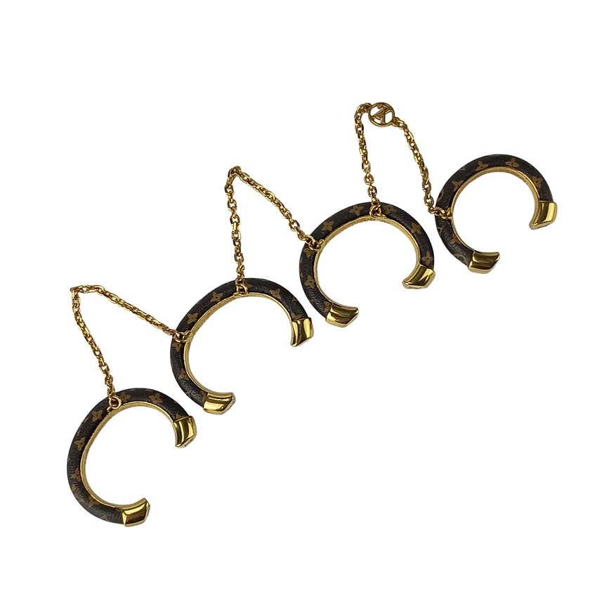 LOUIS VUITTON ルイヴィトン 指輪 セット バーグ ワイルドLV M64689 ブラウン ゴールド モノグラムキャンバス メタル レディース 4連リング 美品