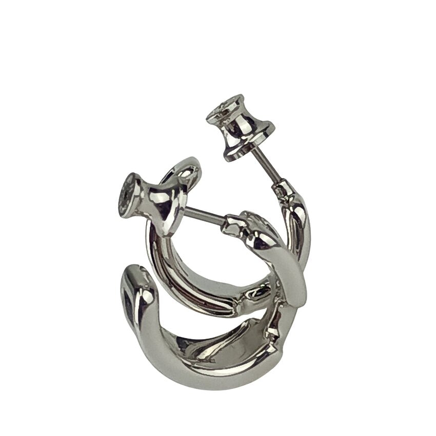 HERMES エルメス ピアス オランプ PM - シルバー ブラック メタル レザー レディース 美品