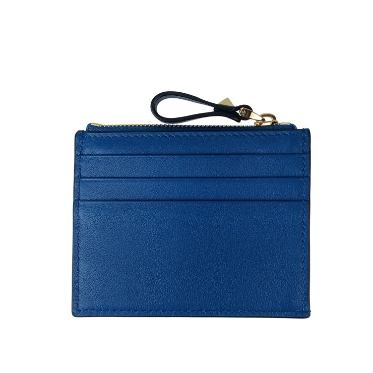 VALENTINO GARAVANI ヴァレンティノ ガラヴァーニ カードケース ロックスタッズ カードホルダー 6W2P0T35BOL ブルー レザー ユニセックス フラグメントケース ゴールド金具 超美品