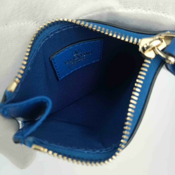 VALENTINO GARAVANI ヴァレンティノ ガラヴァーニ カードケース ロックスタッズ カードホルダー 6W2P0T35BOL ブルー レザー ユニセックス フラグメントケース ゴールド金具 超美品