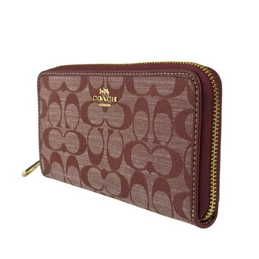 COACH コーチ 長財布 ロング ジップ アラウンド ウォレット シグネチャー シャンブレー CH369 ワインマルチ キャンバス×レザー レディース ゴールド金具 新品未使用展示品