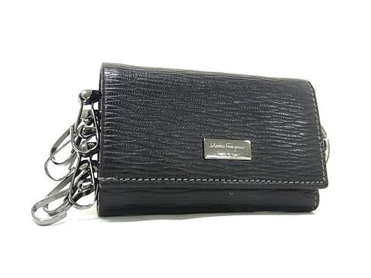Salvatore Ferragamo フェラガモ キーケース REVIVAL リバイバル 667075 ブラック レザー ユニセックス 6連 ガンメタ金具 美品