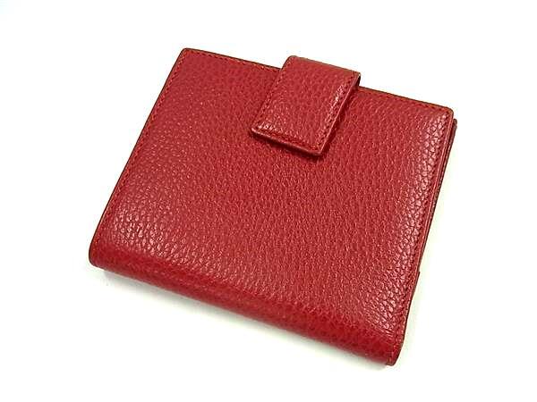 GUCCI グッチ 財布 GGマーモント 456122 レッド レザー レディース Wホック 二つ折り 財布 ゴールド金具 美品