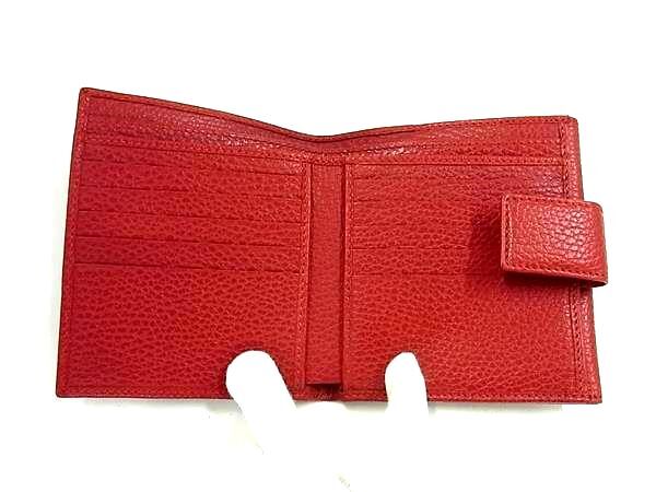 GUCCI グッチ 財布 GGマーモント 456122 レッド レザー レディース Wホック 二つ折り 財布 ゴールド金具 美品
