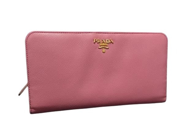 PRADA プラダ 財布 1M1265 ピンク系 サフィアーノレザー レディース 二つ折り 長財布 ゴールド金具 美品