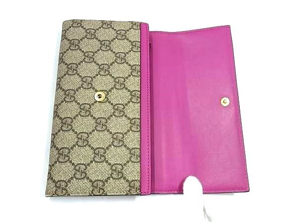 GUCCI グッチ 財布 GGスプリーム 410100 ベージュ レッド PVC×レザー レディース 二つ折り 長財布 美品