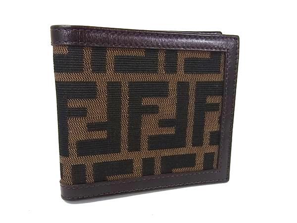 FENDI フェンディ 財布 ズッカ 230930789/099 ブラウン レザー×キャンバス メンズ 二つ折り 財布 超美品