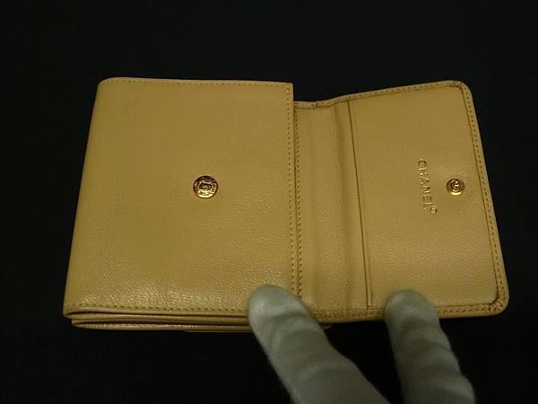 CHANEL シャネル 財布 ココマーク ベージュ レザー レディース Wホック 三つ折り 財布 ゴールド金具
