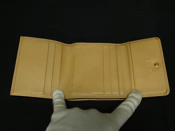 CHANEL シャネル 財布 ココマーク ベージュ レザー レディース Wホック 三つ折り 財布 ゴールド金具