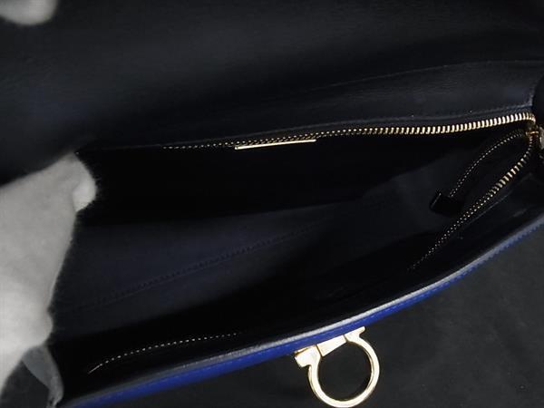 Salvatore Ferragamo フェラガモ ハンドバッグ ガンチーニ ソフィア FZ21 E530 ブルー ホワイト レザー レディース 2WAY ゴールド金具