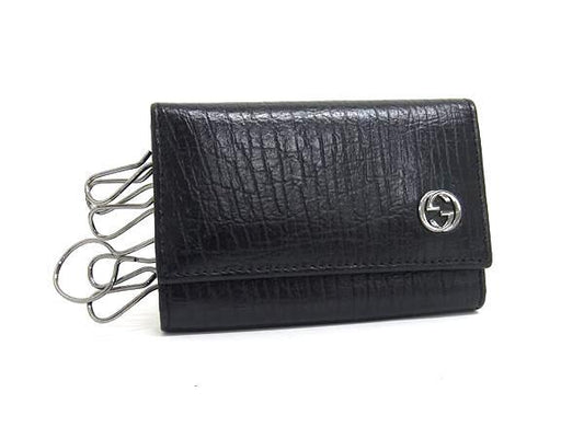 GUCCI グッチ キーケース インターロッキングG 115225 ブラック レザー ユニセックス 6連 超美品