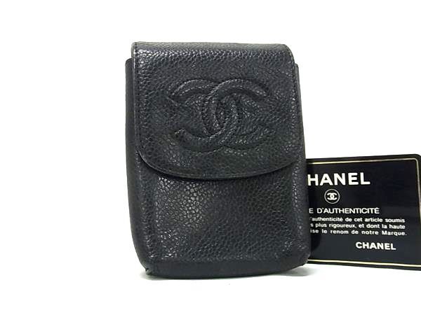 CHANEL シャネル シガレットケース ポーチ ココマーク A13511 ブラック キャビアスキン ユニセックス