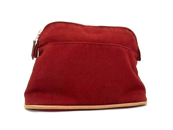 HERMES エルメス ポーチ ボリードポーチPM ボルドー系 コットン100％ レディース シルバー金具 美品