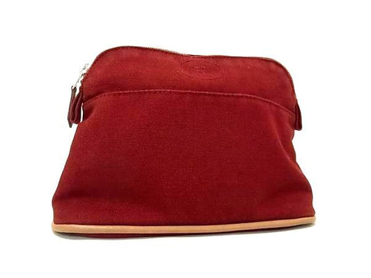 HERMES エルメス ポーチ ボリードポーチPM ボルドー系 コットン100％ レディース シルバー金具 美品