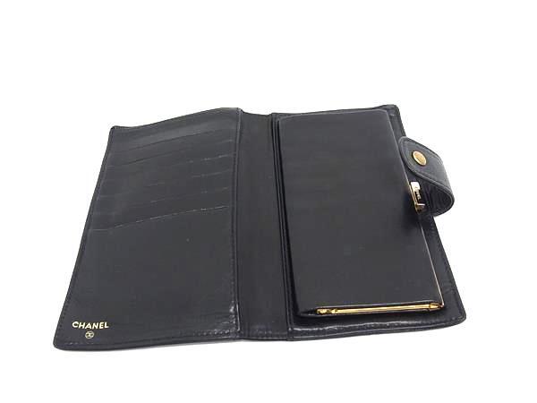 CHANEL シャネル 財布 ココマーク A13498 ブラック キャビアスキン レディース がま口 二つ折り 長財布 ゴールド金具
