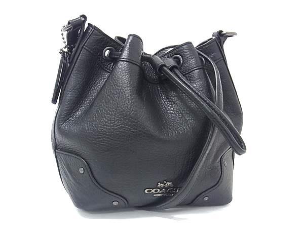 COACH コーチ ショルダーバッグ F35363 ブラック レザー レディース 巾着 シルバー金具 美品