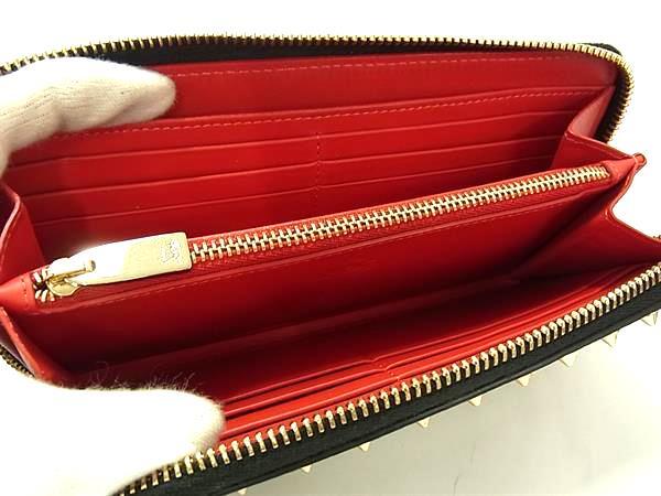 Christian Louboutin クリスチャンルブタン 財布 パネトーネ ブラック ゴールド レザー ユニセックス スパイクスタッズ ラウンドファスナー 長財布 ゴールド金具 美品