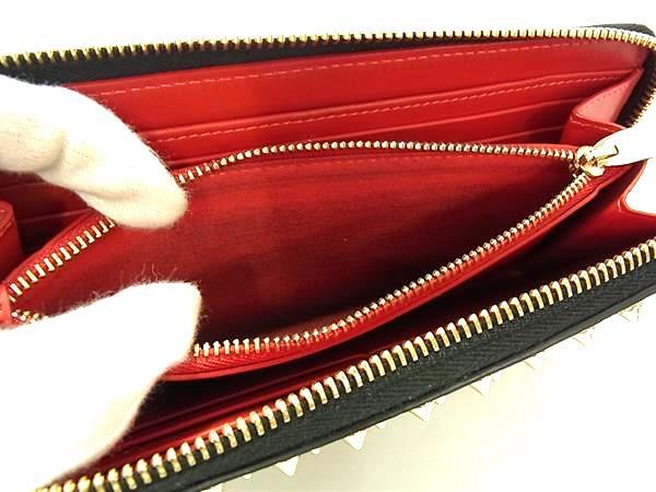 Christian Louboutin クリスチャンルブタン 財布 パネトーネ ブラック ゴールド レザー ユニセックス スパイクスタッズ ラウンドファスナー 長財布 ゴールド金具 美品