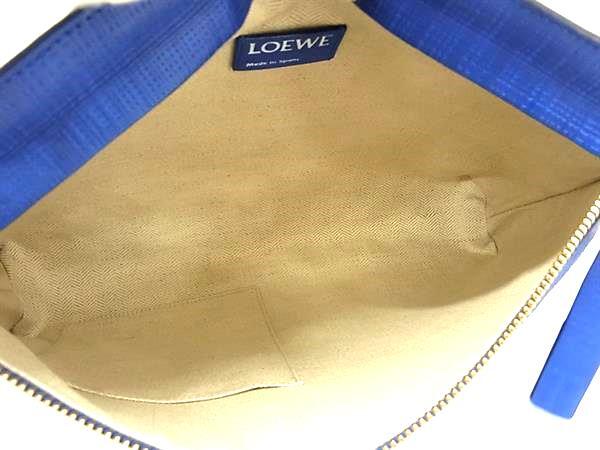 LOEWE ロエベ クラッチバッグ アナグラム Tポーチ 5217 06 ブルー レザー ユニセックス ゴールド金具 美品