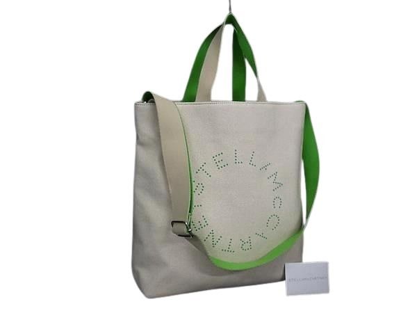 STELLA McCARTNEY ステラ マッカートニー ハンドバッグ 7B0050WP0257 アイボリー グリーン キャンバス ユニセックス ロゴ 2WAY 新古未使用展示品