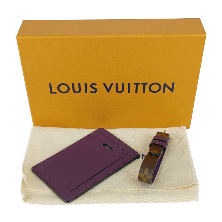 超美品 LOUIS VUITTON ルイ ヴィトン ネームタグ ポルト アドレス ケッチュ - ブラウン パープル モノグラムキャンバス レザー ユニセックス